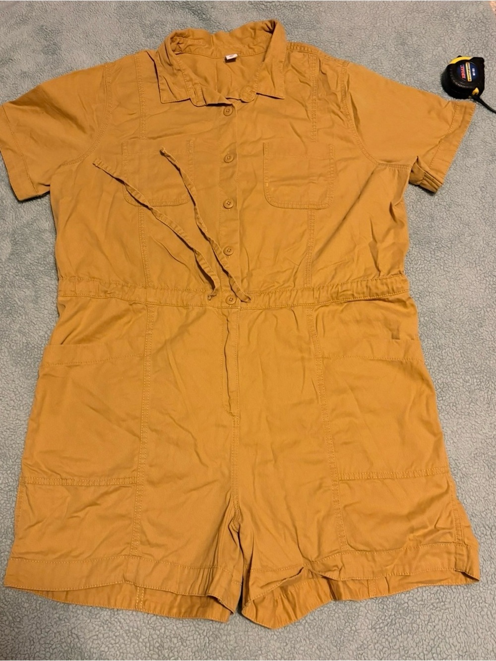 Old Navy Button-Up Romper Mustard ish yellow khaki